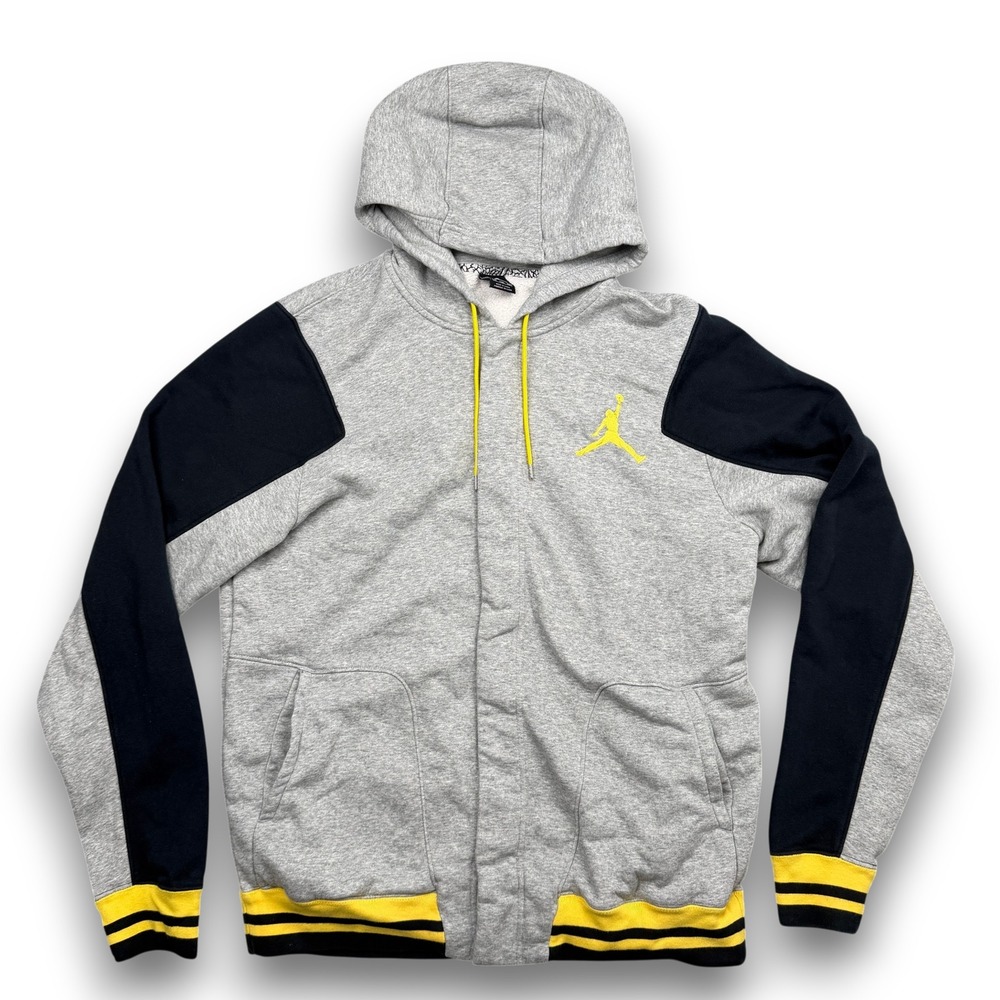 Jordan Snap Up Hoodie Mens XLT Gray‎ Black Yellow Colorblock Jumpman Logo